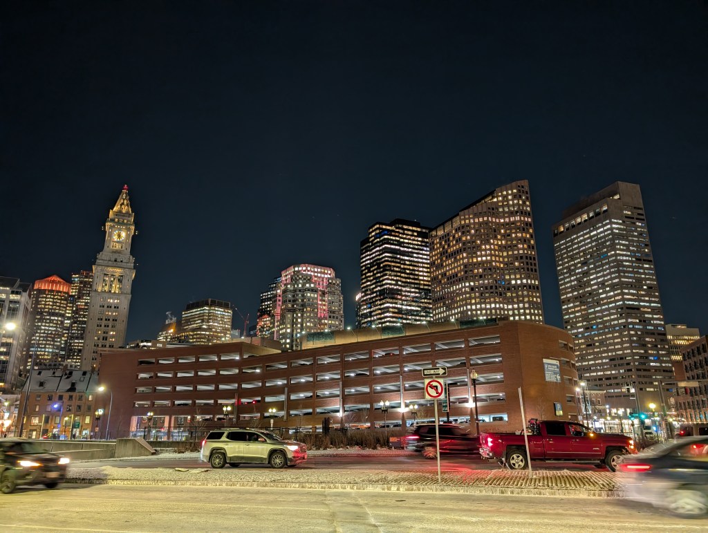 Boston silhouette night time. 