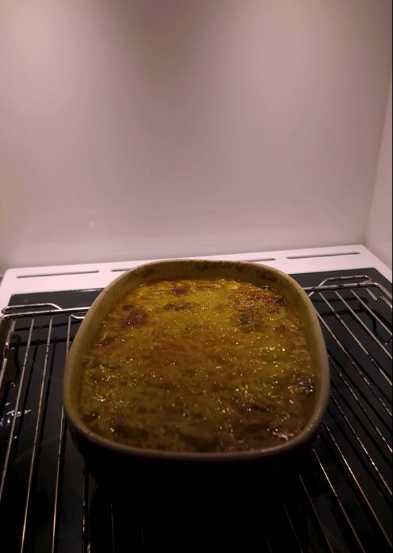 Makaronilaatikko freshly hot from the oven. 